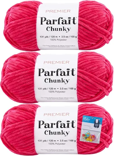 Miniatura 12 de Premier Yarns Parfait - Paquete de 3 unidades de felpilla gruesa de 3.5 onzas, peso supervoluminoso, paquete de 3 unidades con soportes para puntada