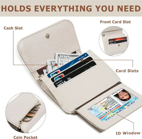 Miniatura 4 de Cartera pequeña para mujer, con bloqueo RFID, delgada y bolsillo para monedas, tarjetero plegable para tarjetas de crédito con ventana