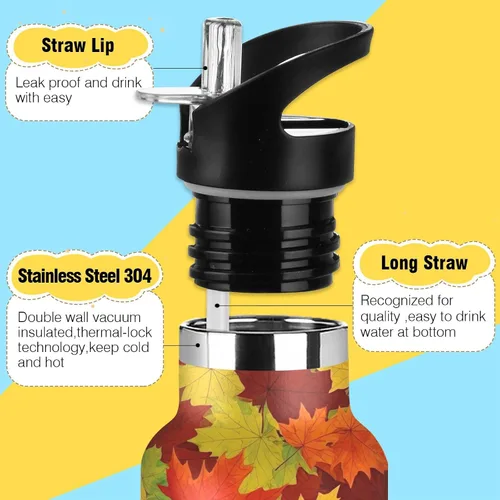 Miniatura 3 de Kids Water Bottle for School, Water Bottle Stainless Steel for Travel or School 20 Oz, BPA-Free, Autumn Leaves Orange Red