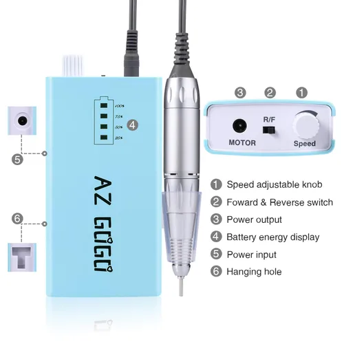 Miniatura 7 de AZ GOGO - Taladro de uñas portátil de 30000 RPM, taladro eléctrico profesional recargable para uñas de gel acrílico, manicura/pedicura, pulido