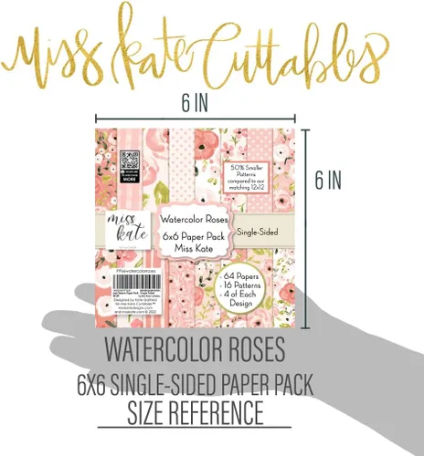 Miniatura 4 de Paquete de papel con patrón de 6 x 6 pulgadas, rosas de acuarela, con flores, libro de crapbook de una sola cara, 64 hojas, patrones 50% más