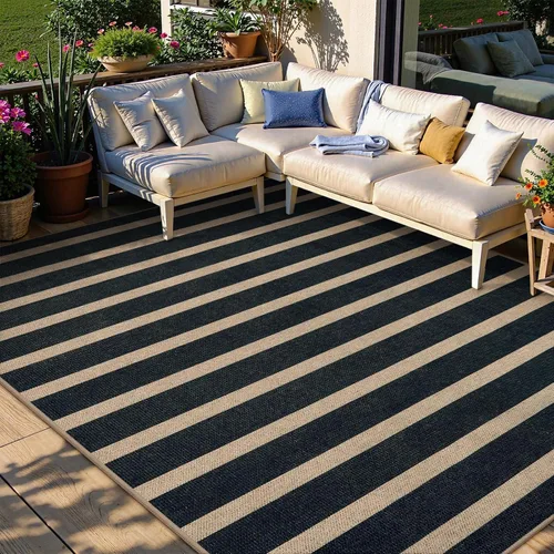 Miniatura 22 de Lahome Alfombra de yute a rayas fácil para patio al aire libre, alfombras lavables de 3 x 5 pies para entrada, porche, casa de campo, alfombra