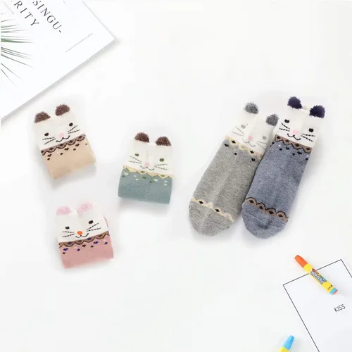 Miniatura 6 de Gwenvenni Calcetines tobilleros de algodón con diseño de gato para niñas pequeñas