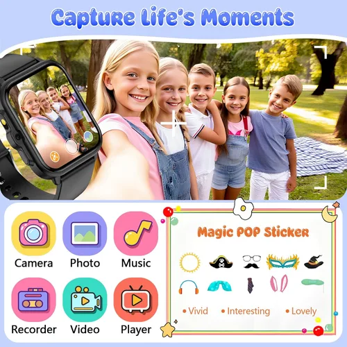 Miniatura 3 de Reloj inteligente para niños, rastreador de actividad física de 1.85 pulgadas con cámara, juegos, música, SOS, AI, reloj despertador, video, control