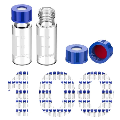 Miniatura 9 de Membrane Solutions Viales de muestreo automático, viales de HPLC de 0.1 fl oz, viales de ámbar de laboratorio 9-425 con punto de escritura