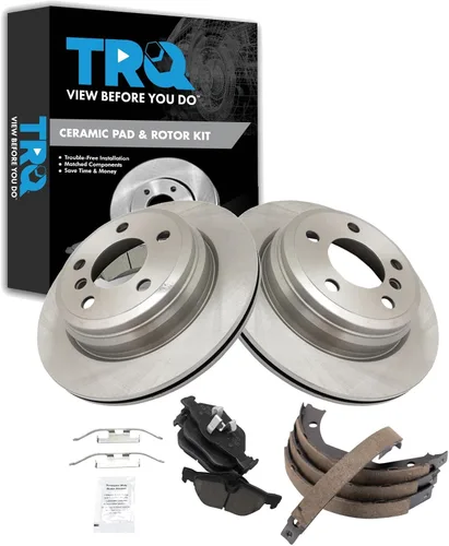 Miniatura 123 de TRQ Kit de pastillas de freno y rotor Posi trasero premium con zapatas de estacionamiento para camión GM SUV