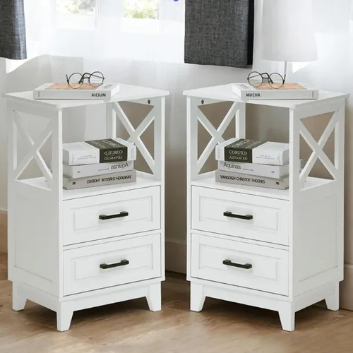 Miniatura 27 de FansaFurn Mesita de noche de granja con estación de carga, mesa auxiliar rústica de madera para dormitorio, sala de estar, 16 pulgadas de Gris claro