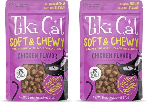 Miniatura 10 de Tiki - Golosinas suaves y masticables para gatos, sabor a pollo, 3 calorías por golosina sin granos y sin gluten añadido, bolsa de 6 onzas