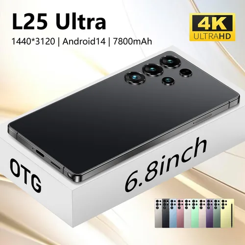 Miniatura 8 de L25 Ultra 6.8 "Android 14 5G Smartphone 108MP+78MP Cámara dual 7800mAh Batería 12GB+512GB Stylus Pen Procesador de 12 núcleos (negro)