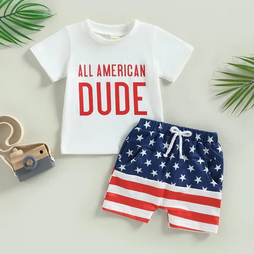 Miniatura 3 de Conjunto de ropa patriótica con estampado americano para el 4 de julio para bebé y niño del 4 de julio