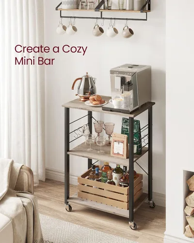 Miniatura 5 de VASAGLE Estante de cocina con ruedas, carrito de servicio de 23.6 pulgadas con 3 estantes, carrito de cocina, estante de microondas, para mini Gris
