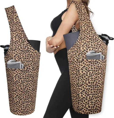 Miniatura 25 de Bolsa de esterilla de yoga impresa a la moda con bolsillo lateral grande y bolsillo con cremallera, bolsa larga de yoga que se adapta a la mayoría