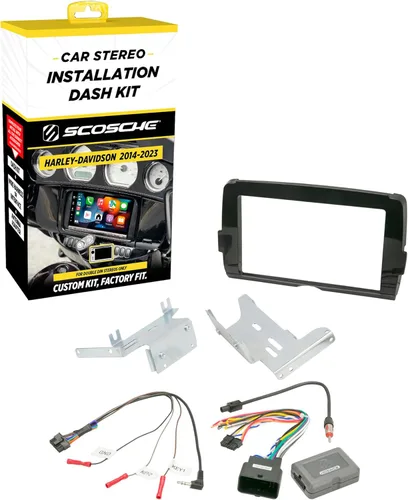 Scosche HD14UDDBN Kit de instalación de radio doble DIN para tablero compatible con motocicletas Harley Davidson 2014-23 seleccionadas con carenado
