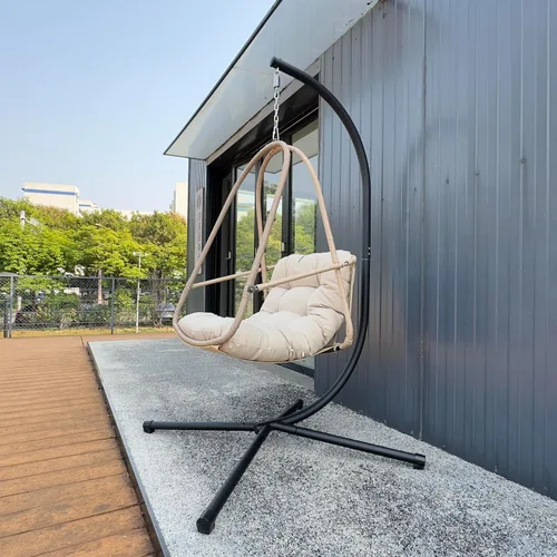 Miniatura 6 de JESE Silla Huevo Columpio con Soporte Marco Plegable Sillas Colgantes para Interior Exterior, con Cojín Impermeable Resistente a UV y Portavasos