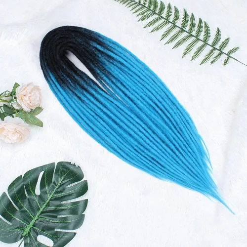 Miniatura 2 de Kraler Extensiones de Rastas Azules de Doble Extremo de 18 Pulgadas, 20 Hebras Sintéticas DE Extensiones de Rastas Hechas a Mano, Estilo de Rastas