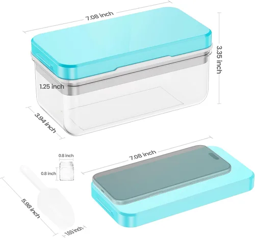 Miniatura 3 de Bandeja para cubitos de hielo con tapa y contenedor, 28 moldes para cubitos de hielo, bandejas de hielo para congelador, molde de bandeja para Azul