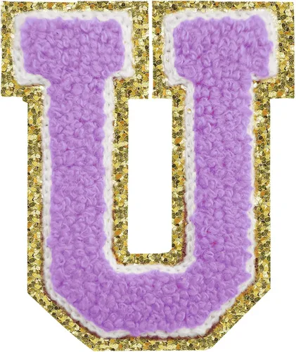 Miniatura 121 de Parches de letras termo-adhesivas de felpilla para chaquetas, parches de letras universitarias con brillantina para planchar en la letra azul A