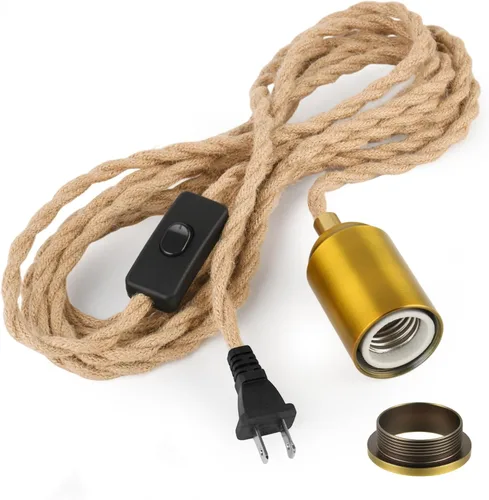 Miniatura 11 de Lámpara colgante con cable de enchufe, lámpara colgante con enchufe, enchufe de tela verde azulado, cubierta con interruptor, cables de iluminación
