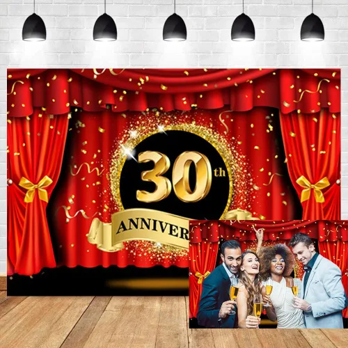 Miniatura 10 de Telón de fondo de lujo de 5 x 3 pies, cortina roja con purpurina con puntos dorados, fotografía de fondo, pareja, matrimonio, boda, aniversario