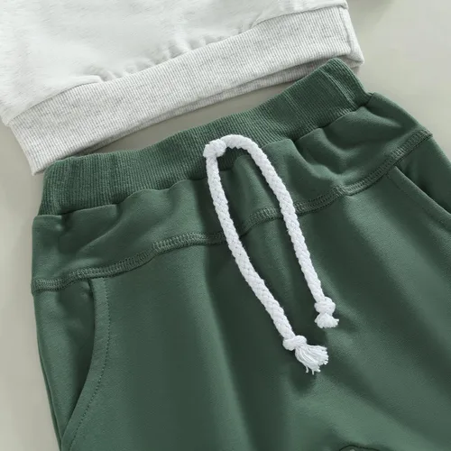 Miniatura 47 de Conjunto de 2 piezas de sudadera de manga larga con cuello redondo y pantalones casuales para bebés y niños pequeños