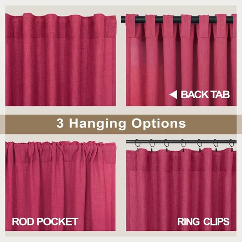 Miniatura 146 de Cortinas de lino gris claro, 2 paneles, presillas traseras, bolsillo para cortinero, semitraslúcidas, ahorran energía, estilo rústico, arpillera