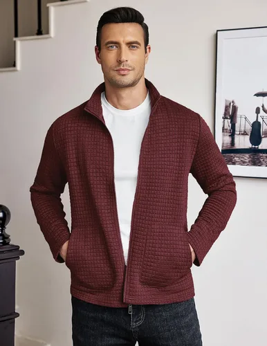 Miniatura 6 de COOFANDY Chaqueta Varsity Ligera para Hombre Chaquetas Bomber Casuales Sudaderas Waffle con Cremallera y Bolsillo