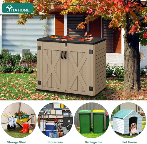 Miniatura 6 de YITAHOME - Cobertizo de almacenamiento horizontal al aire libre con puerta bloqueable en forma de X, cobertizo de herramientas de resina resistente