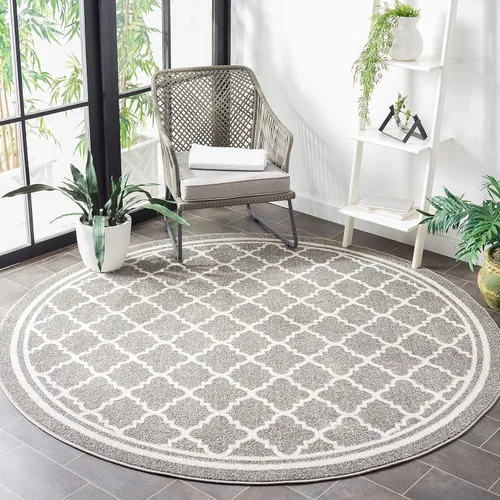 Miniatura 16 de Safavieh Amherst Collection AMT422B - Alfombra para interiores y exteriores, color gris claro y beige Azul marino/beige