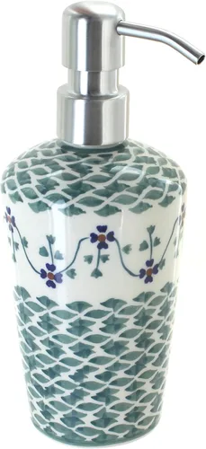 Miniatura 3 de Cerámica polaca de rosa azul, dispensador de jabón de margaritas azules, 6.75 pulgadas de alto, accesorio de baño de cerámica polaca pintado a mano