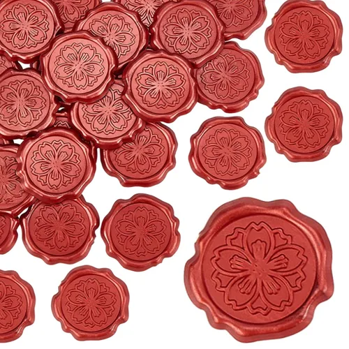 CRASPIRE Calcomanías autoadhesivas de cera, diseño de flores de cerezo, 25 unidades, sellos decorativos, sobre rojo vino para decoración de boda,