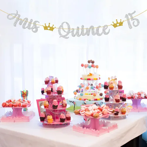 Miniatura 5 de WeBenison Cartel de membrillo Mis 15 / Cartel de cumpleaños de 15 años/cartel de Mis Quince años/suministros de decoración de fiesta de cumpleaños