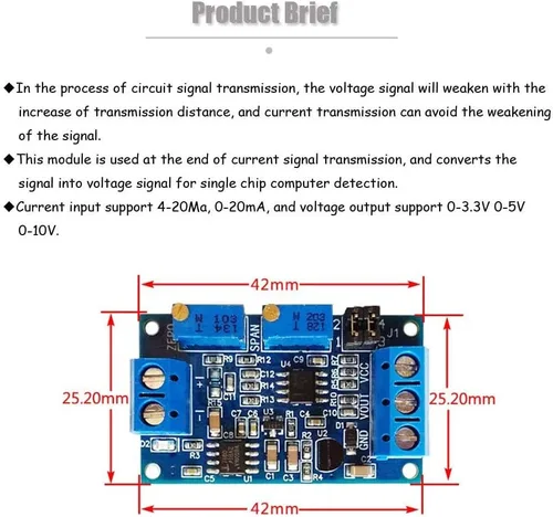 Miniatura 3 de Acxico 4 unids módulo convertidor de corriente a voltaje 0/4-20mA a 0-3.3V 0-5V 0-10V Transmisor de voltaje Conversión de señal Placa
