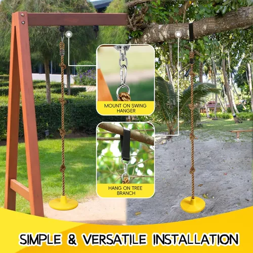Miniatura 4 de ZNCMRR Columpio de árbol para niños, accesorios de cuerda de escalada para niños con asiento de disco, columpios de cuerda para árbol de disco