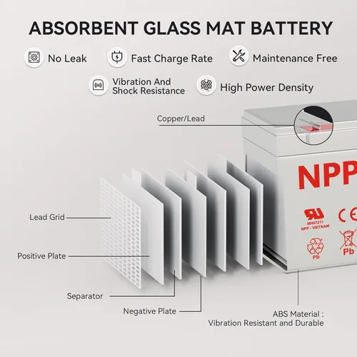 Miniatura 4 de NPP 7 Ah 12 V, batería AGM recargable, terminal 6FM7 F1 12 voltios, baterías UPS pequeñas de reemplazo para UB1270, sistemas de alarma, luces