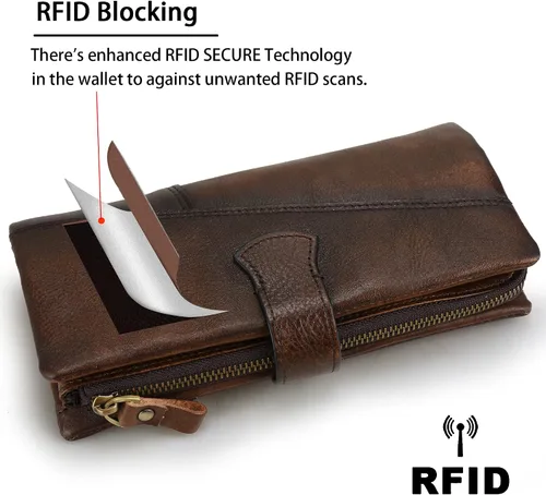 Miniatura 8 de LETEULO Cartera con cierre de bloqueo RFID para mujer, organizador vintage de carteras para frotar a mano