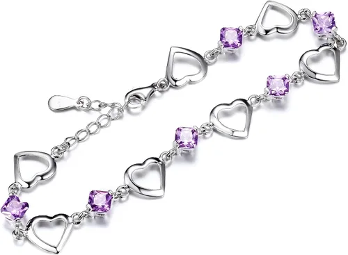 Miniatura 2 de Goldminetrade Pulsera de plata esterlina con forma de corazón de amatista (BSHC1007SVR_AMT), Plata de ley, Amatista fabricada