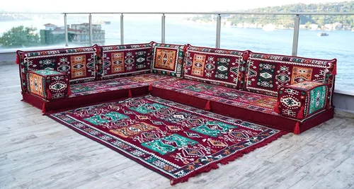 Miniatura 2 de arabicsofa Sofá de piso árabe granate en forma de L - Juego de asientos modulares de esquina para habitación de invitados
