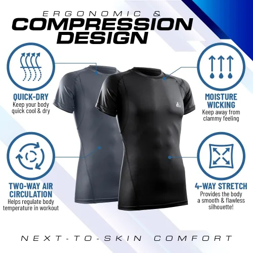 Miniatura 3 de Mens Compression Shirt Short Sleeve Dry-fit Athletic Base-Layer T-Shirt - 2 Pack