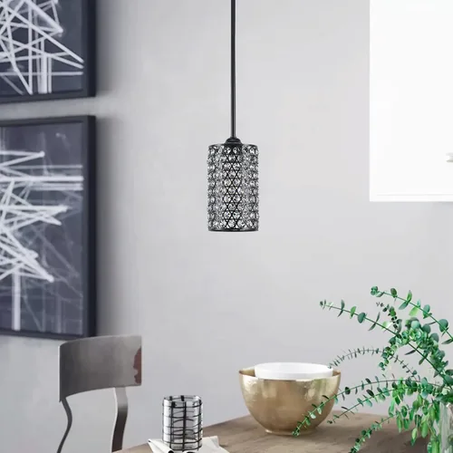 Miniatura 6 de Paquete de 2 lámparas colgantes de cristal para isla de cocina, moderna y concisa, acabado negro con pantalla de metal de placa de cristal para bar