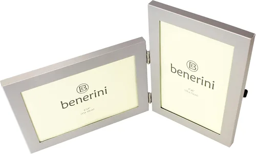 Miniatura 3 de benerini Marco de fotos plegable doble de aluminio cepillado de color plateado satinado para 2 fotos, incluye 2 fotografías estándar de 6 x 4