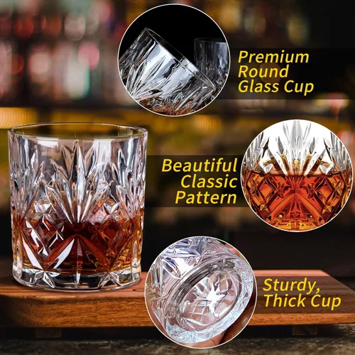 Miniatura 6 de Juego de 2 vasos de whisky de 11 onzas, vasos de vidrio de estilo antiguo, vasos de whisky whisky, vasos de whisky escocés para coñac, cóctel, ron