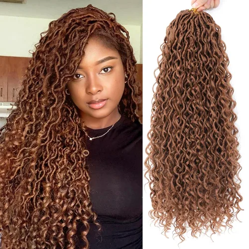 Miniatura 27 de 6 paquetes de cabello sintético rizado de Locs Crochet de 22 pulgadas, cabello de ganchillo estilo diosa, trenzas hippie sintéticas, extensiones