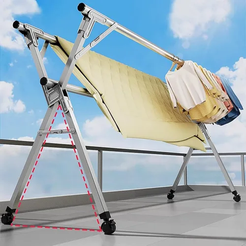 Miniatura 4 de Estante de secado de ropa de 63 pulgadas, plegable, de acero inoxidable con ruedas, estante de secado de lavandería que ahorra espacio para balcón