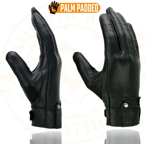 Miniatura 2 de Milwaukee Leather MG7710 - Guantes de mano para motocicleta de piel perforada negra con trabillas para muñeca