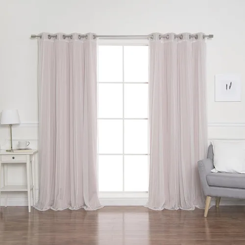 Miniatura 6 de Best Home Fashion Mix and Match - Juego de 4 cortinas de tul transparente y opacas, con ojales de acero inoxidable y níquel Rosa empolvado