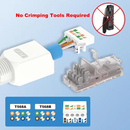 Miniatura 2 de VCELINK Conector RJ45 sin herramientas, enchufe de terminación de campo CAT6, enchufe modular chapado en oro, conector UTP CAT6 sin herramientas