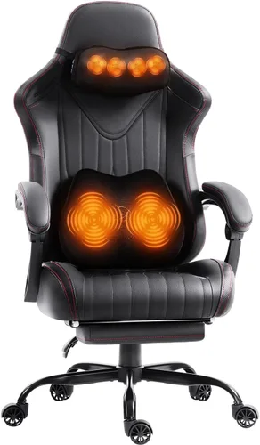 Miniatura 10 de Dowinx Silla de videojuegos para videojuegos con masaje de cuello Shiatsu y soporte lumbar para el hogar, oficina, reclinable, altura ajustable, Gris