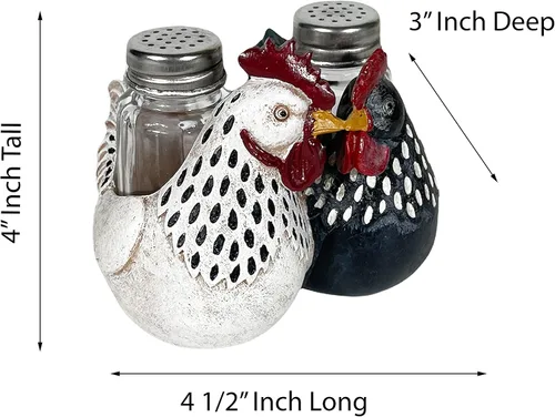 Miniatura 2 de Urbalabs Country Chicken Double Chickens Salero y Pimentero Caddy Country Farmhouse Mesa de comedor de cocina Decoración de mostrador de cocina