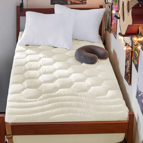 Bedsure Protector de colchón beige individual XL – Cubrecolchón suave para dormitorio universitario, protector de cama individual extra largo con