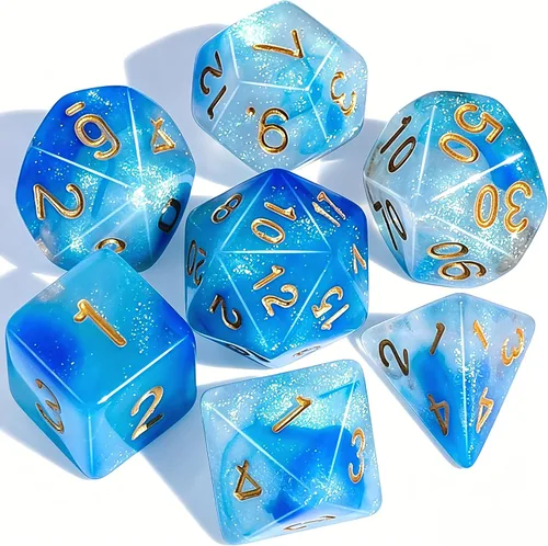 Miniatura 26 de CiaraQ DND - Juego de dados poliédricos con una bolsa de dados negra para juegos de mesa de rol D&D RPG MTG Rojo mezclado azul+purpurina